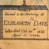 Memorial for Elizabeth G. Davis, Died Aged 11 Weeks, 1812, Ink and Watercolor in Original Frame