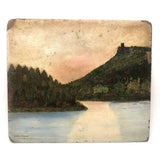 Merimere Reservoir, Hubbard Park, Meriden CT, Old Folk Art Oil on Board Painting