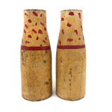 Pair of Old Carnival Knock Down Pins in Glorious Yellow and Red Paint