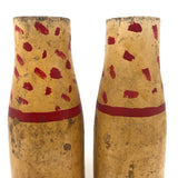 Pair of Old Carnival Knock Down Pins in Glorious Yellow and Red Paint
