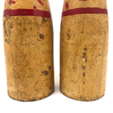 Pair of Old Carnival Knock Down Pins in Glorious Yellow and Red Paint