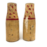 Pair of Old Carnival Knock Down Pins in Glorious Yellow and Red Paint