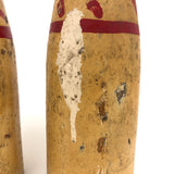 Pair of Old Carnival Knock Down Pins in Glorious Yellow and Red Paint