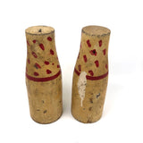 Pair of Old Carnival Knock Down Pins in Glorious Yellow and Red Paint