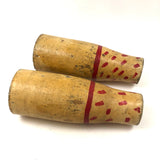 Pair of Old Carnival Knock Down Pins in Glorious Yellow and Red Paint