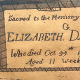 Memorial for Elizabeth G. Davis, Died Aged 11 Weeks, 1812, Ink and Watercolor in Original Frame