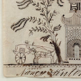 Man in Carriage, Horse with Hidden Head, Fantastic Tree and Fantasy Architecture, Nancy Linton's c. 1880s Ink Drawing