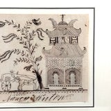 Man in Carriage, Horse with Hidden Head, Fantastic Tree and Fantasy Architecture, Nancy Linton's c. 1880s Ink Drawing