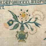 Sincerity and Truth, Early 19th Century Needlepoint Sampler with Verse and Glorious Flowers in Urn