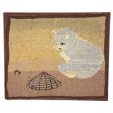 Cat and Mouse in (or on?) Cage, Wonderful Antique Hand-dyed Wool Needlepoint Tapestry, Mounted to Stretcher