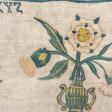 Sincerity and Truth, Early 19th Century Needlepoint Sampler with Verse and Glorious Flowers in Urn