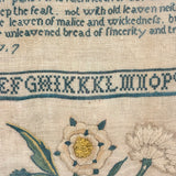 Sincerity and Truth, Early 19th Century Needlepoint Sampler with Verse and Glorious Flowers in Urn