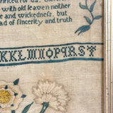 Sincerity and Truth, Early 19th Century Needlepoint Sampler with Verse and Glorious Flowers in Urn