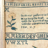 Sincerity and Truth, Early 19th Century Needlepoint Sampler with Verse and Glorious Flowers in Urn