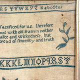Sincerity and Truth, Early 19th Century Needlepoint Sampler with Verse and Glorious Flowers in Urn