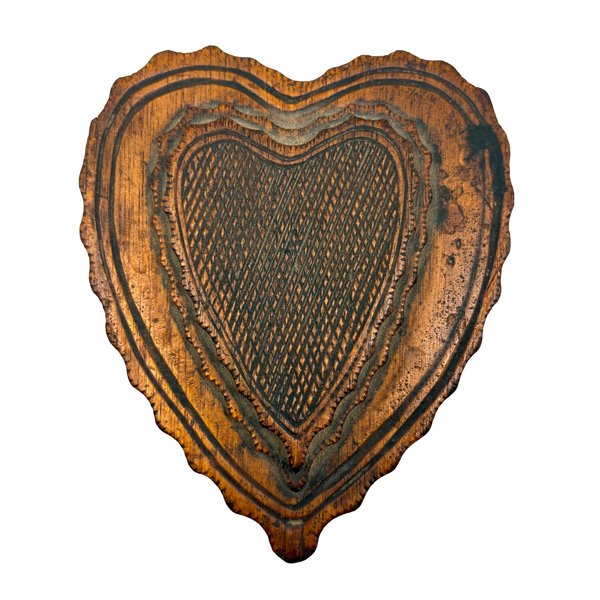 Wonderful Antique Hand-carved Heart Shaped Box with Scalloped Edges Everywhere