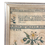 Sincerity and Truth, Early 19th Century Needlepoint Sampler with Verse and Glorious Flowers in Urn