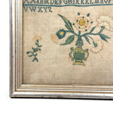 Sincerity and Truth, Early 19th Century Needlepoint Sampler with Verse and Glorious Flowers in Urn