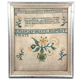 Sincerity and Truth, Early 19th Century Needlepoint Sampler with Verse and Glorious Flowers in Urn