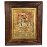 Feathers and Arrows, Wonderful, Unusual 19th Century Stumpwork Style Embroidered Portrait on Painted Silk
