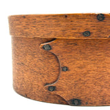 Mid 19th Century Oval Pantry Box with Unusual Double Fingered Lap and Square Head Nails