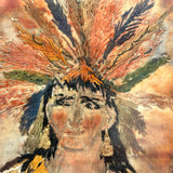 Feathers and Arrows, Wonderful, Unusual 19th Century Stumpwork Style Embroidered Portrait on Painted Silk