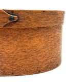 Mid 19th Century Oval Pantry Box with Unusual Double Fingered Lap and Square Head Nails