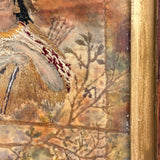Feathers and Arrows, Wonderful, Unusual 19th Century Stumpwork Style Embroidered Portrait on Painted Silk