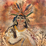 Feathers and Arrows, Wonderful, Unusual 19th Century Stumpwork Style Embroidered Portrait on Painted Silk