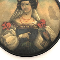 Woman with Bird, Antique Hand-painted Snuff Box Lid c. 1830 (Lid Only)