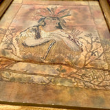 Feathers and Arrows, Wonderful, Unusual 19th Century Stumpwork Style Embroidered Portrait on Painted Silk