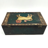SOLD Fabulous Antique Pennsylvania Folk Art Box with Painted Lion (One Hinge Loose)