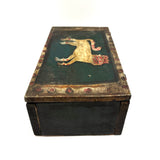SOLD Fabulous Antique Pennsylvania Folk Art Box with Painted Lion (One Hinge Loose)