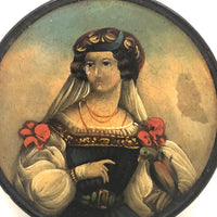 Woman with Bird, Antique Hand-painted Snuff Box Lid c. 1830 (Lid Only)