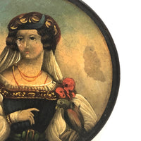 Woman with Bird, Antique Hand-painted Snuff Box Lid c. 1830 (Lid Only)