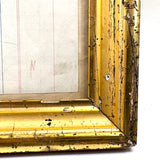 Yellow Bird with Blooming Flowers, Full Page Antique Ledger Drawing in Beautiful Lemon Gold Frame
