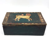 SOLD Fabulous Antique Pennsylvania Folk Art Box with Painted Lion (One Hinge Loose)