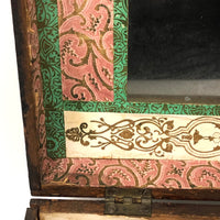 19th C. Dresser Box with Wallpaper Framed Mirror and Hand-painted Print of Deer