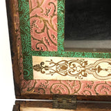 19th C. Dresser Box with Wallpaper Framed Mirror and Hand-painted Print of Deer