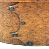 Mid 19th Century Oval Pantry Box with Unusual Double Fingered Lap and Square Head Nails