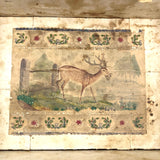 19th C. Dresser Box with Wallpaper Framed Mirror and Hand-painted Print of Deer