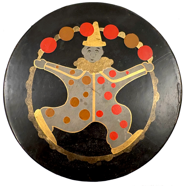 Clever and Wonderful Japanese Deco Lacquer Box/Tray with Juggling Clown