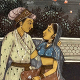 Lovers Under Starry Sky and Royal, Antique Mughal Manuscript Painting in Double-Paned Frame