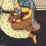 Lovers Under Starry Sky and Royal, Antique Mughal Manuscript Painting in Double-Paned Frame