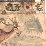 19th C. Dresser Box with Wallpaper Framed Mirror and Hand-painted Print of Deer