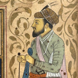 Lovers Under Starry Sky and Royal, Antique Mughal Manuscript Painting in Double-Paned Frame