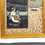 Lovers Under Starry Sky and Royal, Antique Mughal Manuscript Painting in Double-Paned Frame