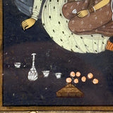 Lovers Under Starry Sky and Royal, Antique Mughal Manuscript Painting in Double-Paned Frame