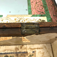 19th C. Dresser Box with Wallpaper Framed Mirror and Hand-painted Print of Deer