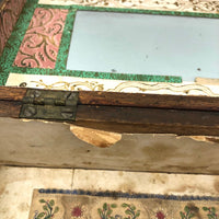 19th C. Dresser Box with Wallpaper Framed Mirror and Hand-painted Print of Deer